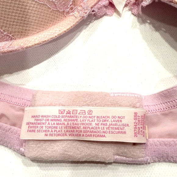 Light Pink Victoria's Secret Lace Push-up Bra. Rhinestone & Heart Embellishments - Picture 7 of 7